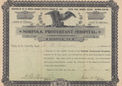 1899 Norfolk Protestant Hospital Capital Stock