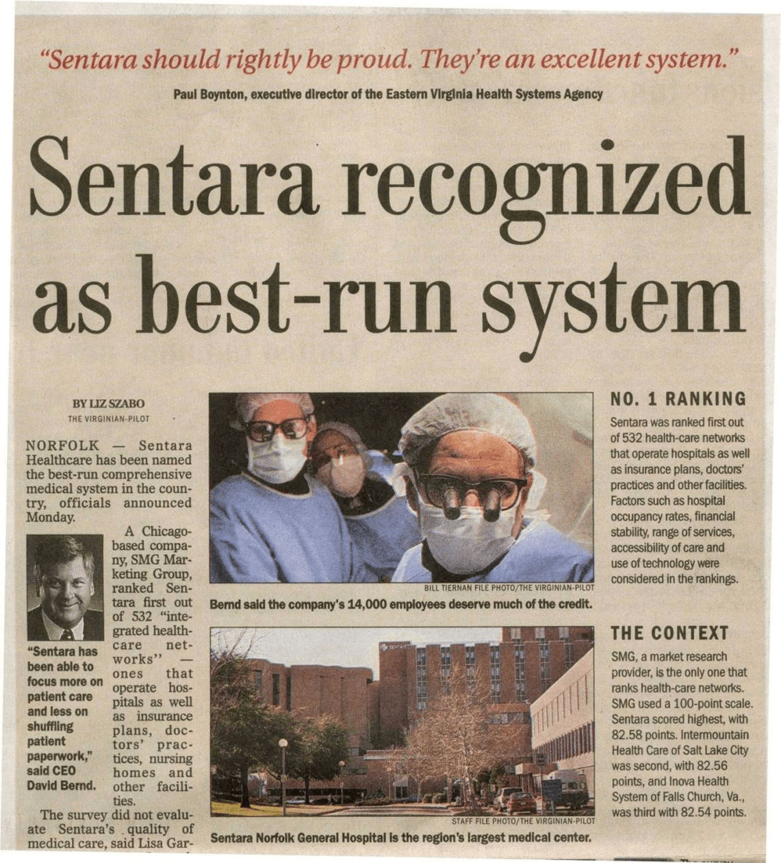 Sentara Named Top Integrated Healthcare Network